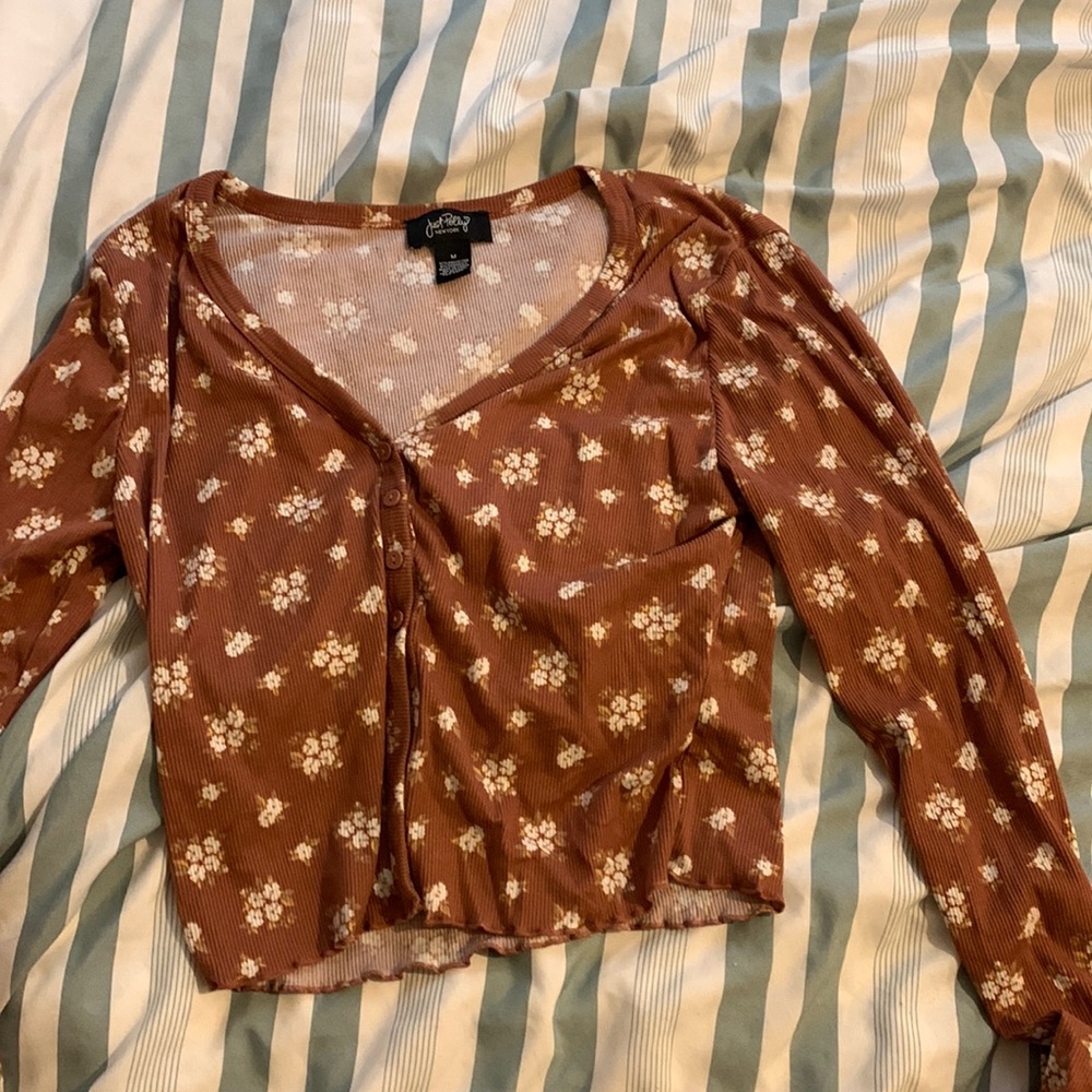 burnt orange button up crop sweater